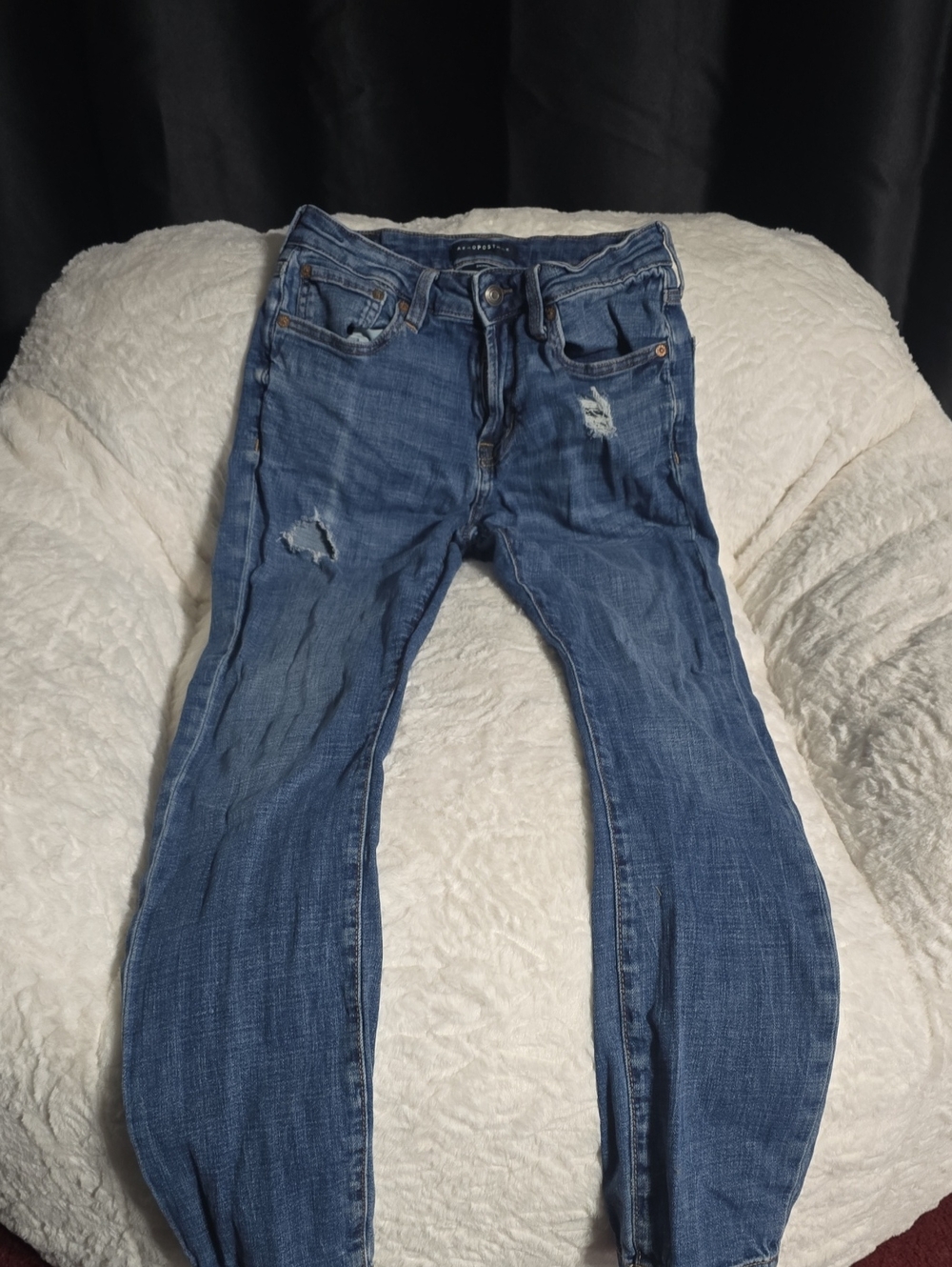 Aeropostale Men's Blue Skinny Jeans with Distressed Detail